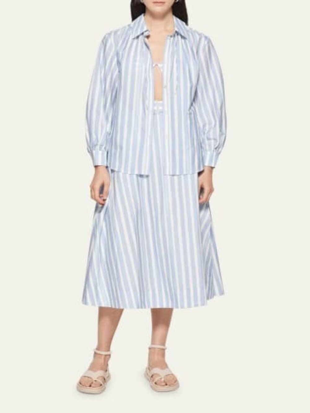 SIMKHAI  Effie Cabana Stripe Cotton Button-Front Shirt  Color  : COVE STRIPE